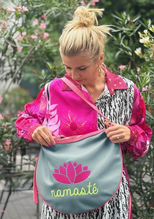 Miss Goodlife Ledertasche "Namaste" petrol/graublau