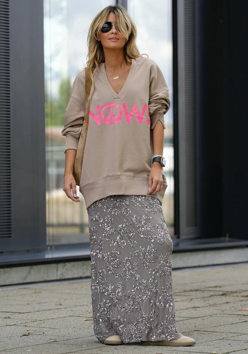 Miss Goodlife V-Neck Sweater "Now" sand