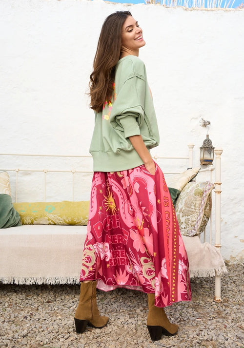 Miss Goodlife Roundneck Sweater Wide "Nice" Almond/neonorange