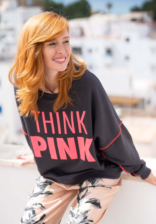 Miss Goodlife Sweater "Think Pink" anthrazite