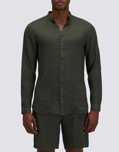Leinen Hemd "Mandarin" khaki