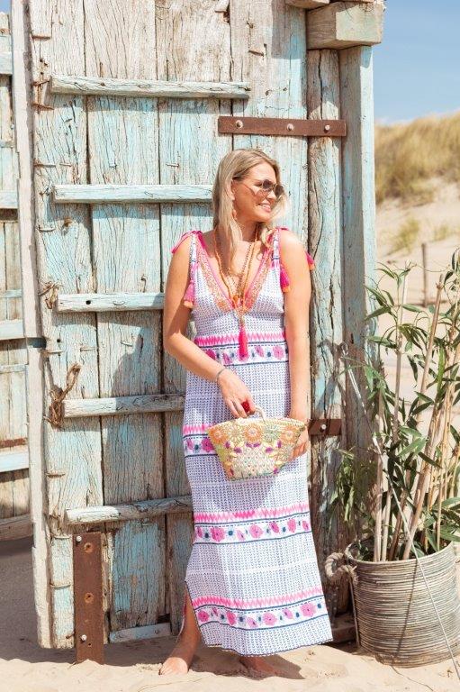 Maxi Dress "Ikat and Pink Flowers"