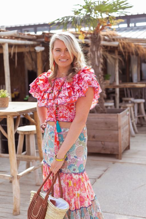 Kurze Chiffon Bluse "Orange Lillies"