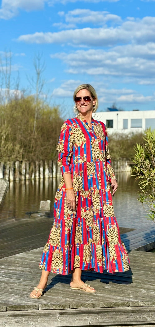 Maxi Dress "Stripes" Tiger red/blue