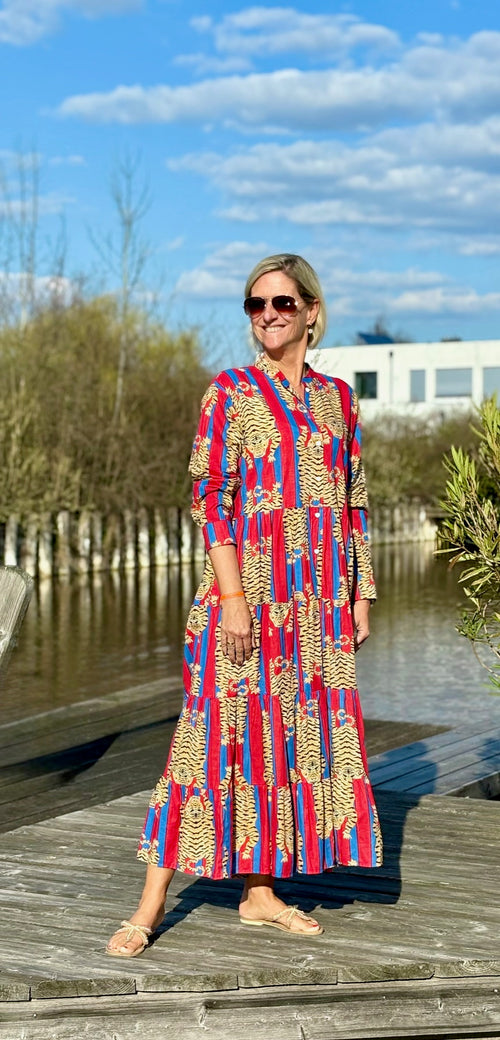 Maxi Dress "Stripes" Tiger red/blue
