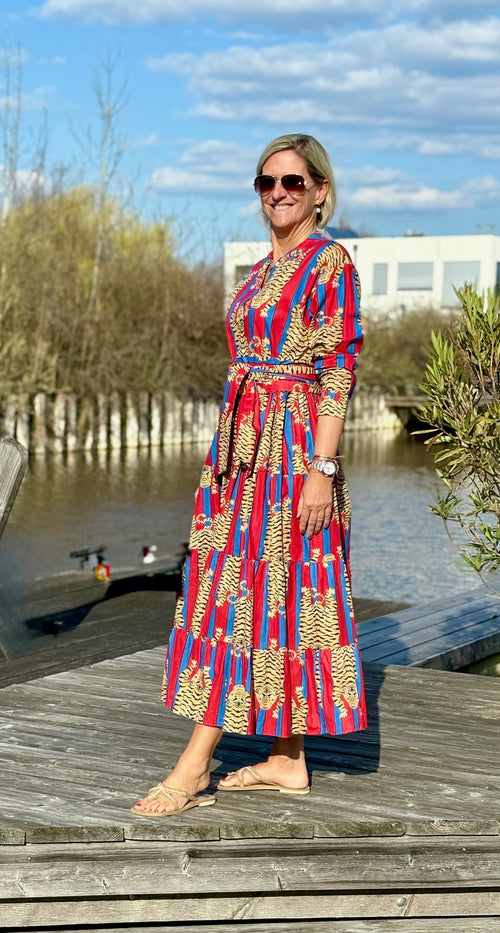 Maxi Dress "Stripes" Tiger red/blue