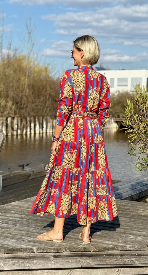 Maxi Dress "Stripes" Tiger red/blue