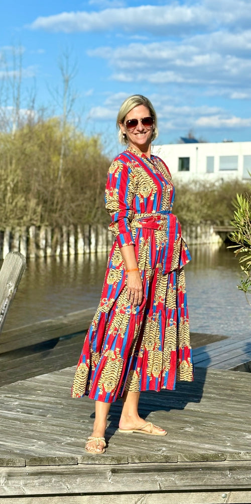 Maxi Dress "Stripes" Tiger red/blue