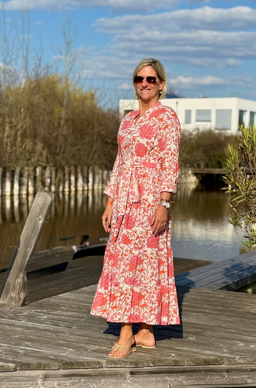 Maxi Dress "Indian Flower" coral