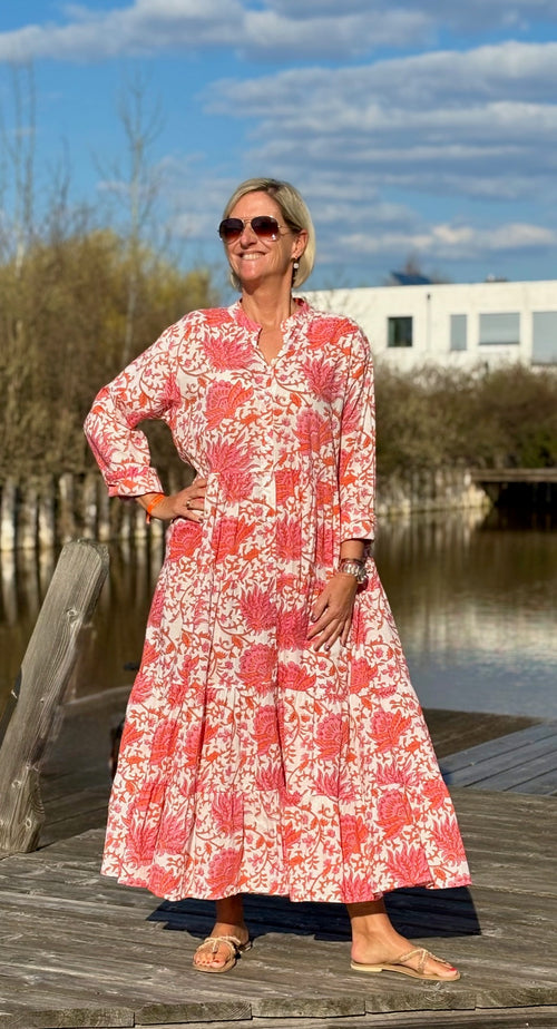 Maxi Dress "Indian Flower" coral