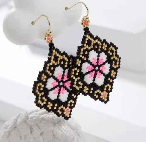 Ohrhänger Miyuki Beads "Flower" black
