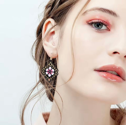 Ohrhänger Miyuki Beads "Flower" black