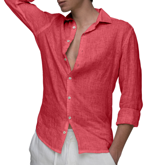 Leinen Hemd Positano coral red