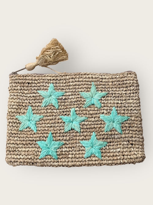 Bast Clutch "Star Lover" beige/coloured Star