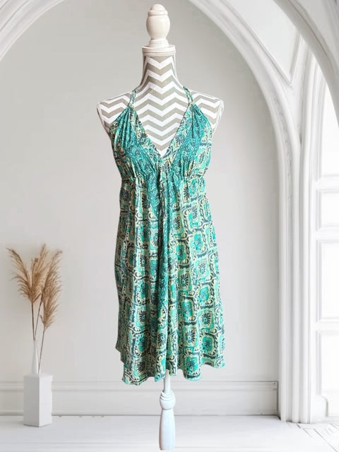 Seiden Dress Mare short Print Petrol