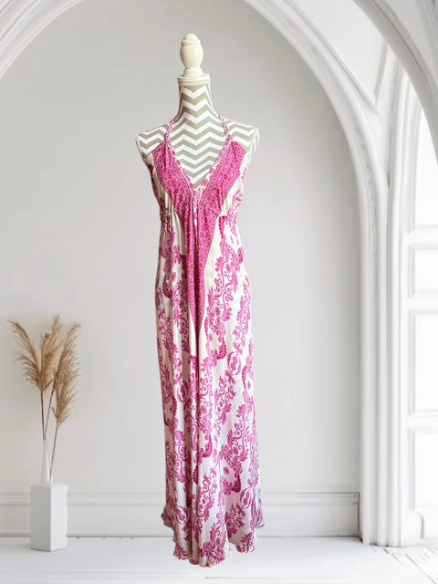 Seiden Dress Mare long Print pink