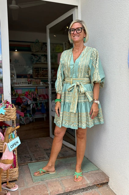 Kori Dress Rhodos mit Gürtel salbei