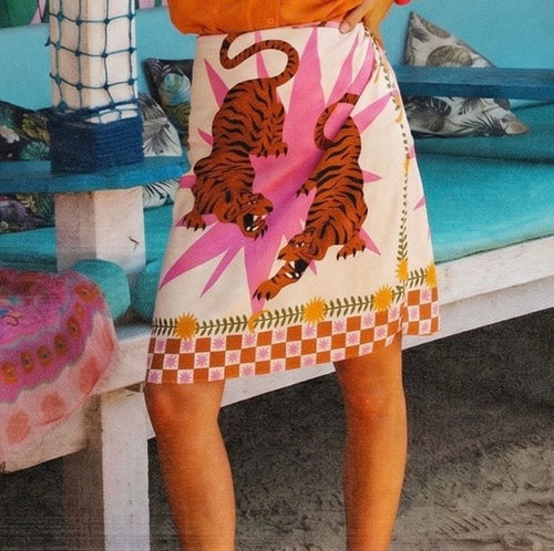 Have One Set Pareo short "Two Tigers" with Blouse Stripes salmon/petrol