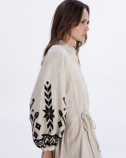 Leinen Maxi Dress Ios beige/black