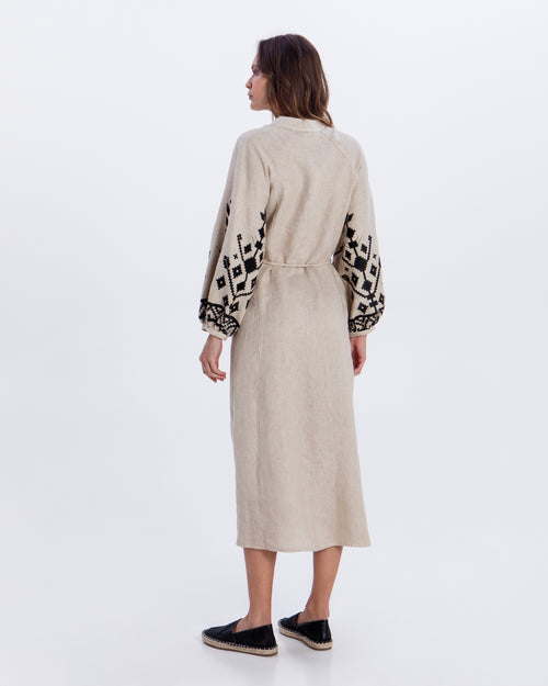 Leinen Maxi Dress Ios beige/black