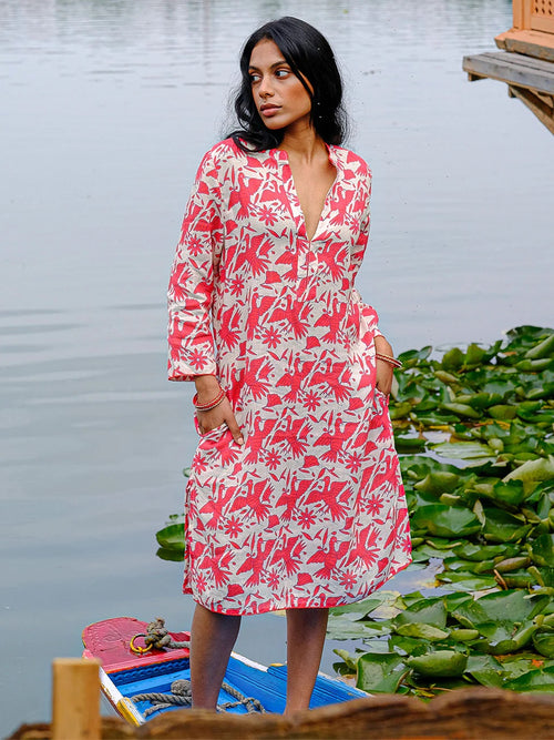 Sapphire Short Kaftan Mexican Bird red
