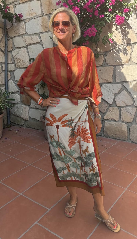 Have One Set Pareo long "Monkey" off white/camel mit Blouse Stripes in camel