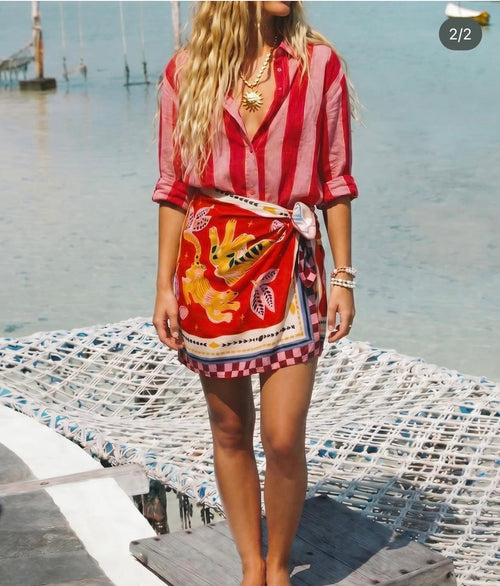 Have One Set Pareo short "Red Tiger" and Blouse Stripes