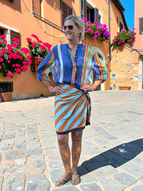 Have One Set Pareo short"Aqua Camel Stripes"  mit Blouse Stripes Mix Blue