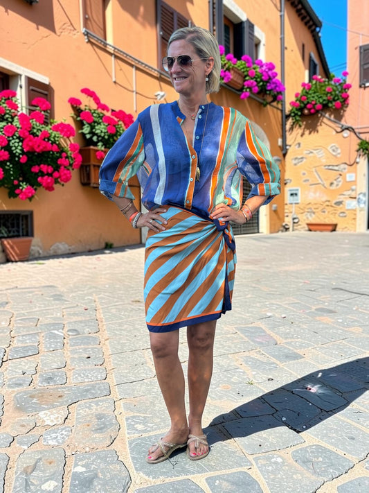 Have One Set Pareo short"Aqua Camel Stripes"  mit Blouse Stripes Mix Blue