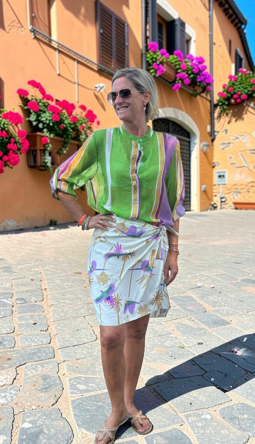 Have One Set Pareo short "Parrot on Palms" mit Blouse Stripes Mix Green