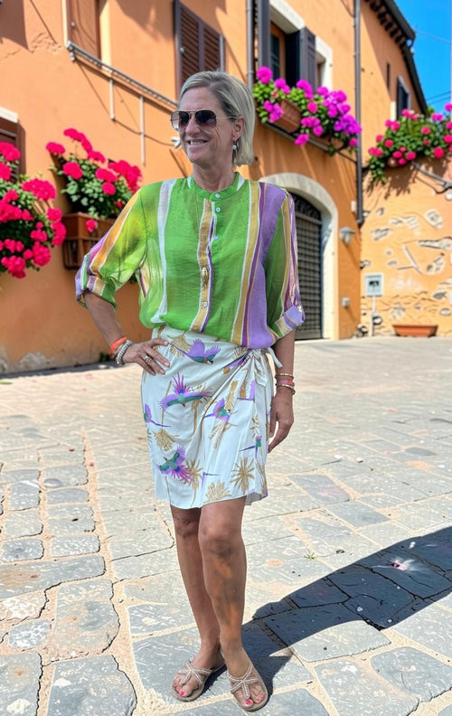Have One Set Pareo short "Parrot on Palms" mit Blouse Stripes Mix Green