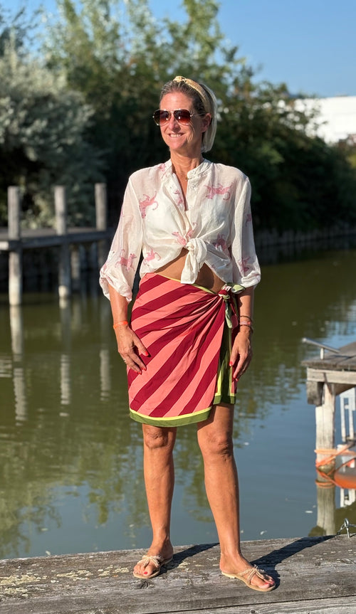 Have One Set Pareo short "Stripes" mit Blouse in white mit Leopard in soft pink