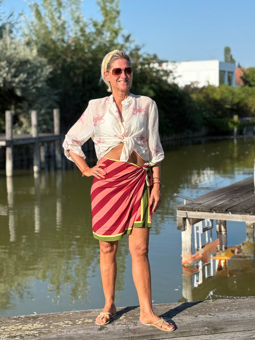 Have One Set Pareo short "Stripes" mit Blouse in white mit Leopard in soft pink