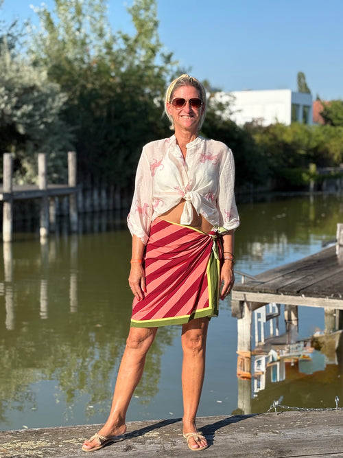 Have One Set Pareo short "Stripes" mit Blouse in white mit Leopard in soft pink