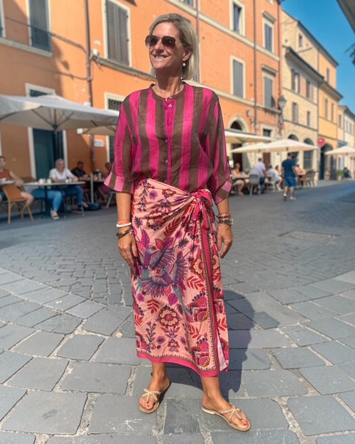 Have One Set Pareo long "Pink Parrot" with Blouse in Stripes coffee/magenta