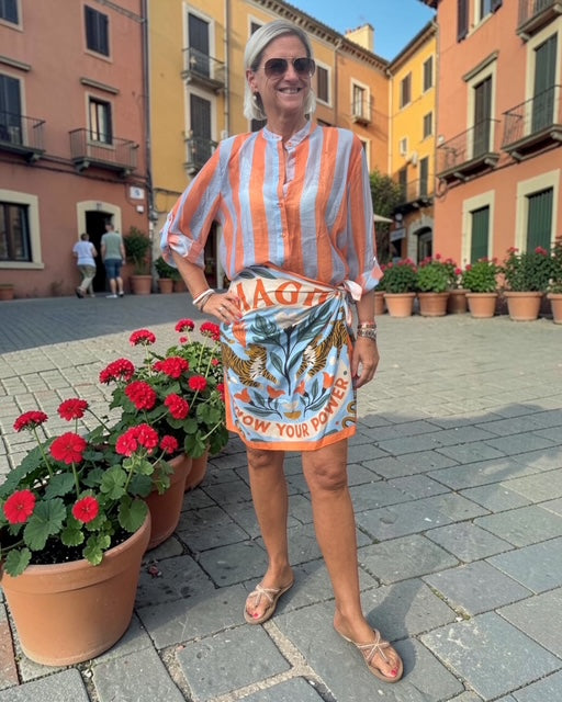 Have One Set Pareo short "Tiger Magic" with Blouse in Stripes orange/light blue