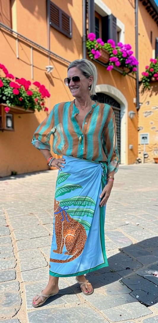 Have One Set Pareo long "Leo Aqua" mit Blouse Stripes in green/camel