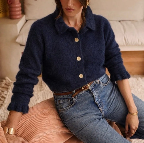 Strickjacke mit Rüschen navyblue