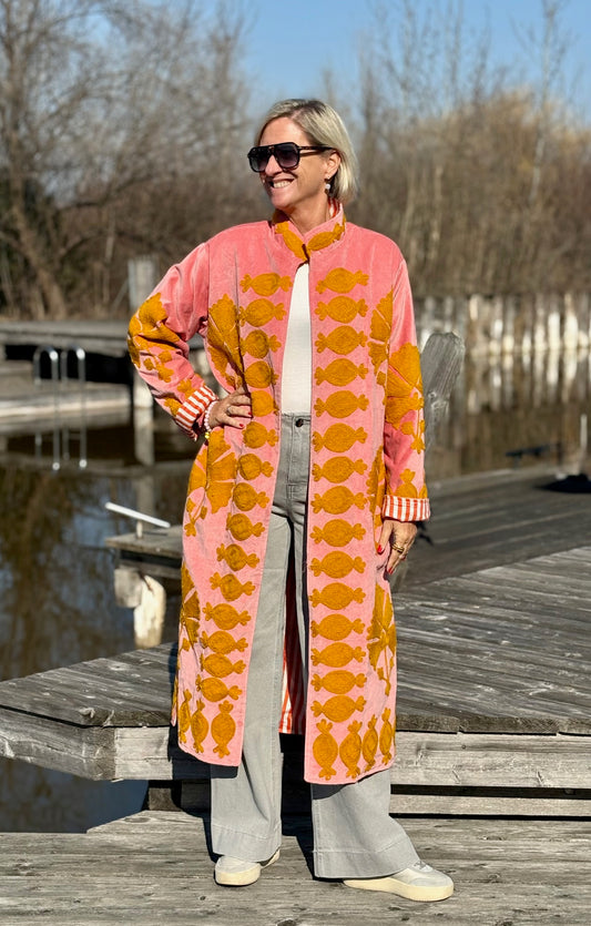 Velvet Suzani Kimono Mantel rosa/beige