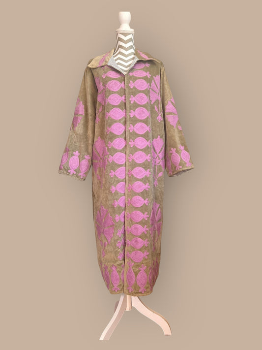 Velvet Suzani Kimono Mantel taupe/pink