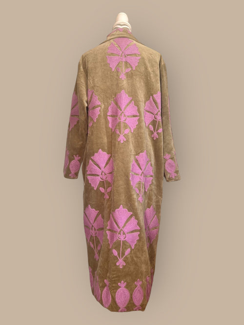 Velvet Suzani Kimono Mantel taupe/pink