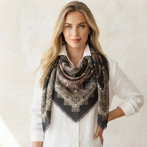 Quadratisches Viskose Tuch "Paisley"
