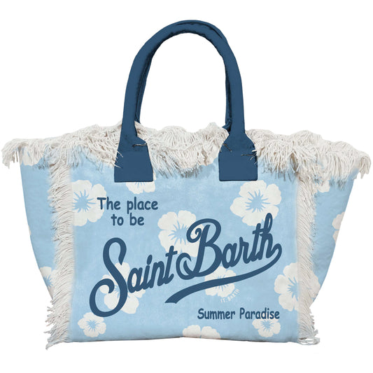 Tasche Vanity Canvas Large "Hibiscus" light blue