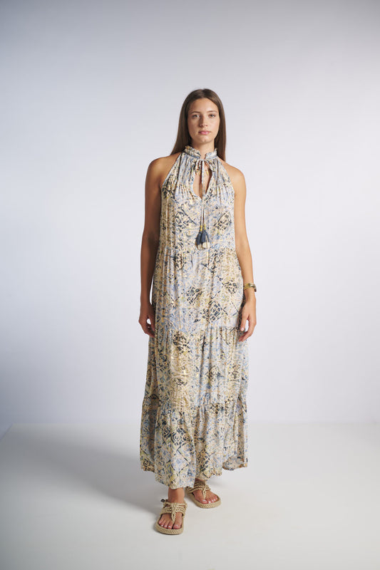 Seiden Dress Verona light blue/gold