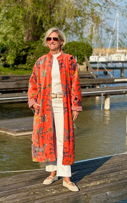 Velvet Kimono Mantel "Wild Jungle" orange