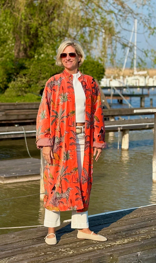 Velvet Kimono Mantel "Wild Jungle" orange