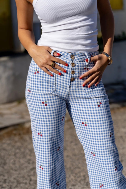 Bestickte Jeans  "Vichy Karo and Cherries"