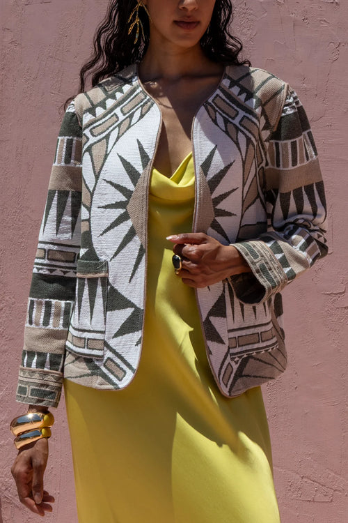 Webjacke "Geometric" khaki