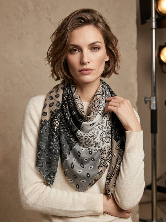 Quadratisches Viskose/Woll Tuch "Paisley"