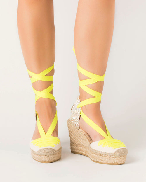 Espandrillo Wedges Lona white/neon gelb